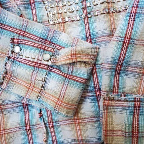 Miss Me Girls Plaid Western Shirt with Bedazzled  Pearl Snap Size L. - Picture 13 of 14